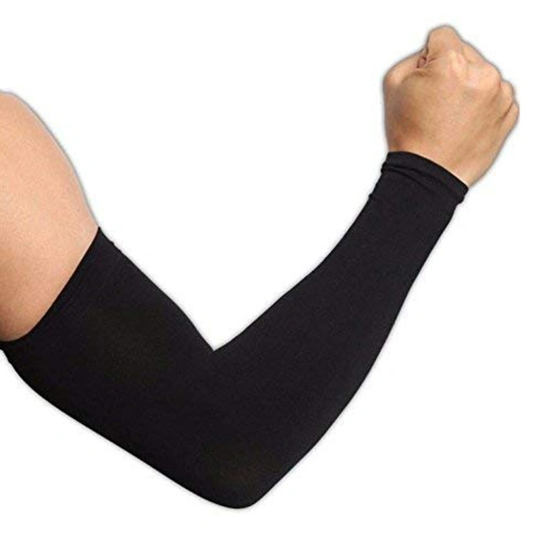 Men's and Women's Full Hand Arm Sleeves finger free arm sleeves dust and pollution Protections Driving Gloves || Black, Free Size - 1