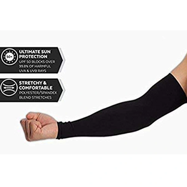 Men's and Women's Full Hand Arm Sleeves finger free arm sleeves dust and pollution Protections Driving Gloves || Black, Free Size - 1