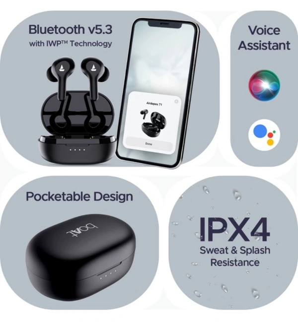 boAt Airdopes 71 w/ 40 HRS Playback, ENx Technology & Beast Mode(Low Latency) Bluetooth Headset (Active Black, True Wireless)