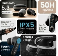 Boult Y1 with Zen ENC Mic, 50H Battery, Fast Charging, Pro+ Calling, Knurled Design Bluetooth Headset (Black, True Wireless)