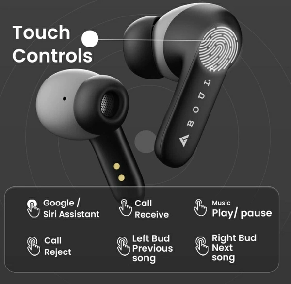Boult Y1 with Zen ENC Mic, 50H Battery, Fast Charging, Pro+ Calling, Knurled Design Bluetooth Headset (Black, True Wireless)