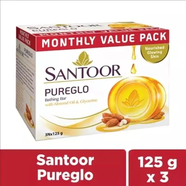 Wipro Santoor Pureglo Glycerine Soap 375gm (3n× 125gm) - 270/-