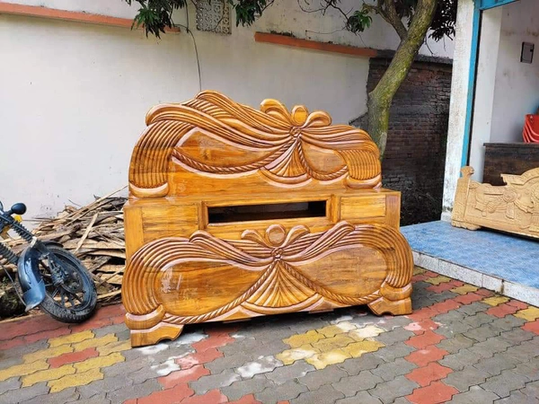 Teak Wood Headbox Bed  - Brown, King Size Standard