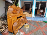 Teak Wood Headbox Bed  - Brown, King Size Standard