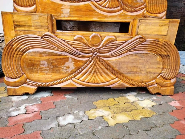 Teak Wood Headbox Bed  - Brown, King Size Standard