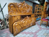 Teak Wood Headbox Bed  - Brown, King Size Double Bed