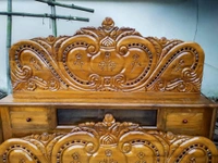 Teak Wood Headbox Bed  - Brown, King Size Double Bed