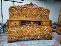 Teak Wood Headbox Bed  - Brown, King Size Double Bed