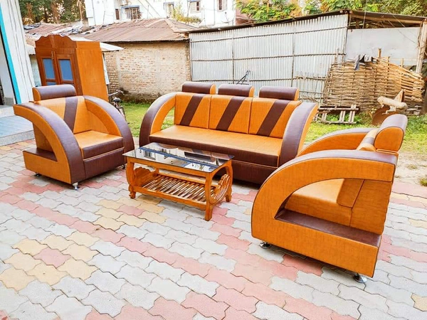 Z Model 5 Seater Sofa Set With Wooden Tea Table - Pirate Gold, Standard