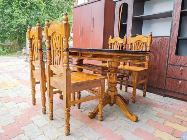 Teakwood Dining Table With 4piece Chair - Brown, Standard