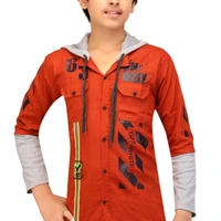 Boys T Shirt With Hood 21280495 - red, 6-7 Years
