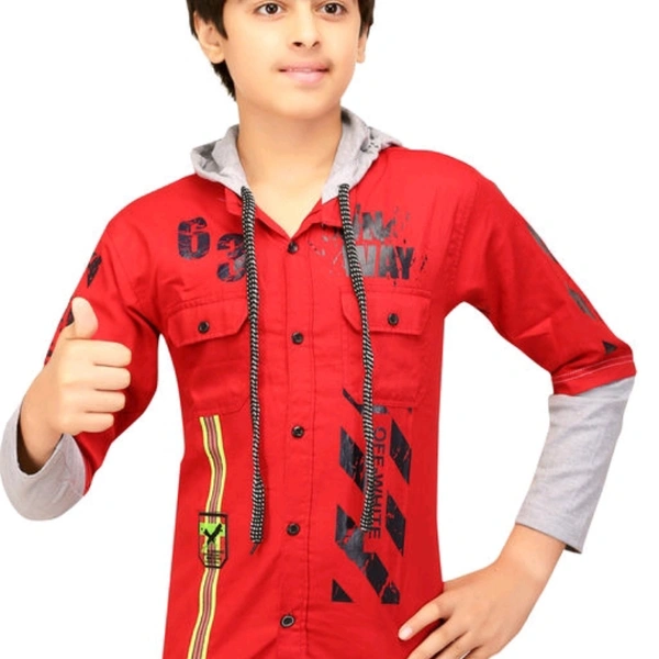 Boys T Shirt With Hood 21280495 - Red, 7-8 years