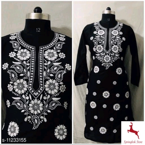Womens Chikankari Cotton Kurti 11233153 - Black , XL