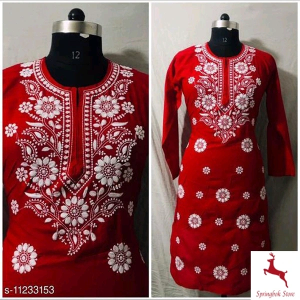 Womens Chikankari Cotton Kurti 11233153 - Red, M