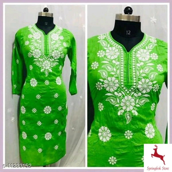 Womens Chikankari Cotton Kurti 11233153 - Green , XL