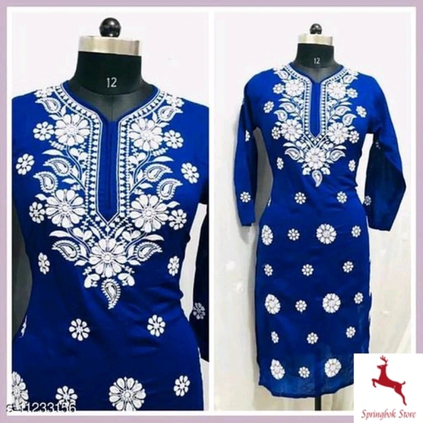 Womens Chikankari Cotton Kurti 11233153 - Blue, M