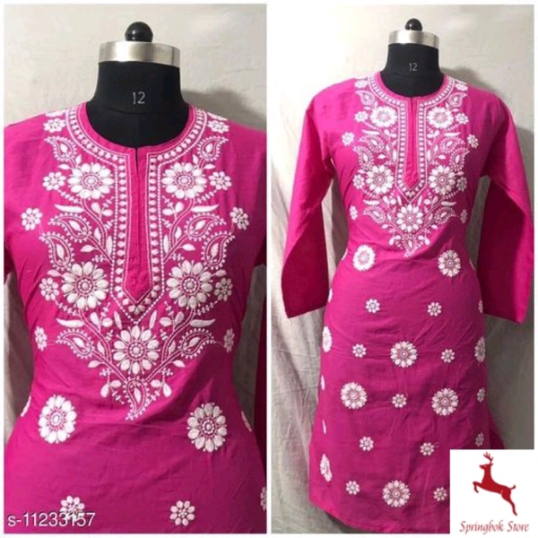 Womens Chikankari Cotton Kurti 11233153 - Rose, M