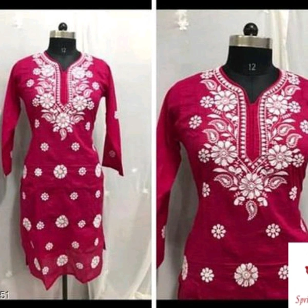 Womens Chikankari Cotton Kurti 11233153 - Maroon, M