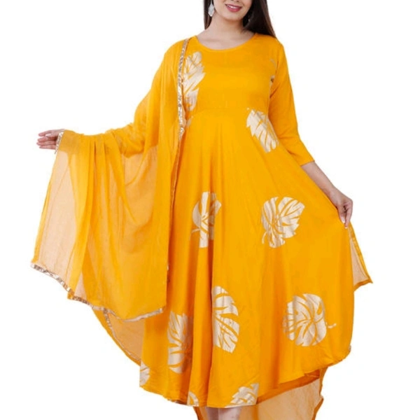Gold Printed Kurta And Dupatta 19199285 - XL