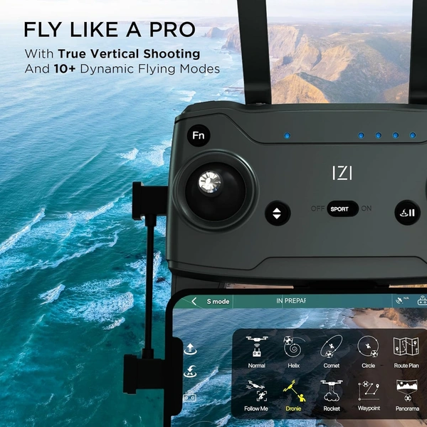 IZI Sky Pro 4K Drone with camera, 540° OA, 20MP, 5KM Live Video, 96 Mins Flight, 3-Axis Gimbal, 10+ Flying Modes, RTH, GPS, 3 x Smart Batteries, Fast Tri-Charger - MINI, Fern Green, IZI SKY PRO