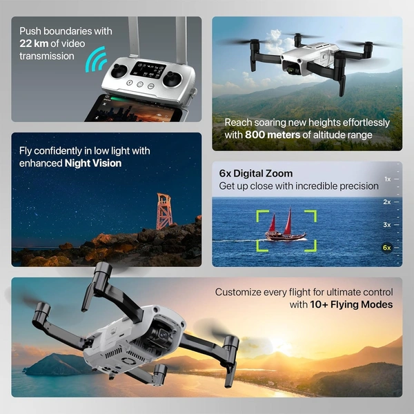 IZI Spectra Remote controlled Drone with Camera 4K HDR Cinematic, 1" CMOS sensor,102 Min Flight, 22KMs Video transmission, 3-Axis Gimbal, GPS drone, Omni obstacle sensor,1 key RTH, 2 Batteries - MINI, White, IZI SPECTRA
