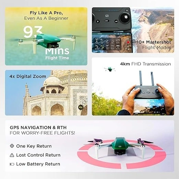 IZI Mini X Nano Fly More Combo 4K Drone with camera UHD 20MP CMOS, 93-min Flight Time, 4KM Live Video, GPS, 3-Axis Gimbal, 10+ Flight Modes, 3 x Smart Battery, Fast Tri-Charger - IZI MINI-X PRO
