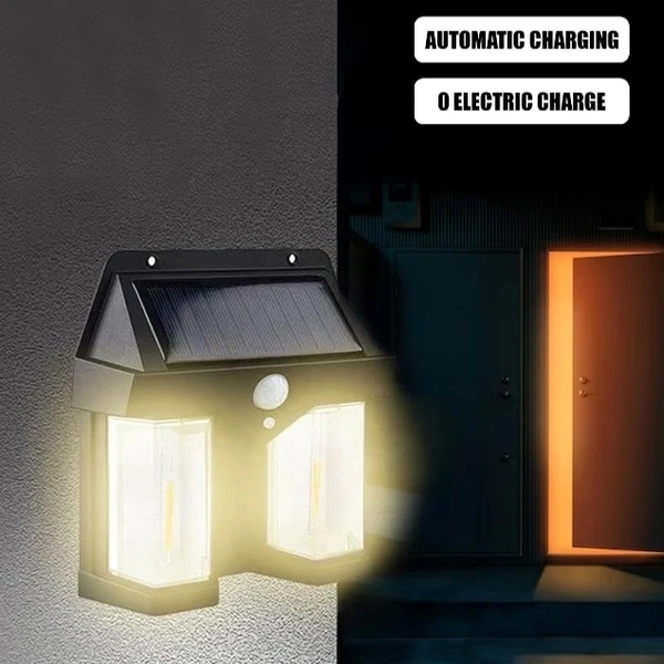 Solar Wall Lights Outdoor, Wireless Dusk to Dawn Porch Lights Fixture, Solar Wall Lantern with 3 Modes & Motion Sensor, Waterproof Exterior Lighting with Clear