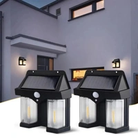 Solar Wall Lights Outdoor, Wireless Dusk to Dawn Porch Lights Fixture, Solar Wall Lantern with 3 Modes & Motion Sensor, Waterproof Exterior Lighting with Clear
