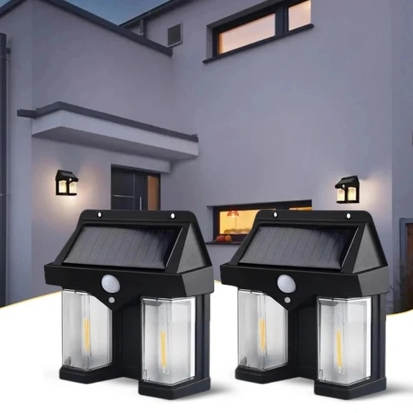 Solar Wall Lights Outdoor, Wireless Dusk to Dawn Porch Lights Fixture, Solar Wall Lantern with 3 Modes & Motion Sensor, Waterproof Exterior Lighting with Clear