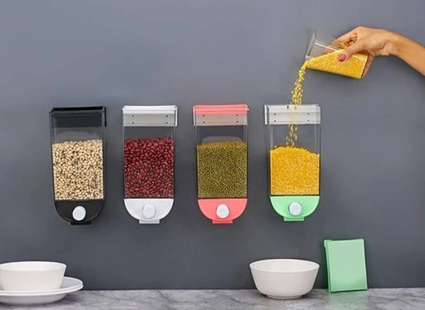 Push Button Wall Mount kitchen Container 1500 ML storage kitchen Space Saving Hanging Transparent container Kitchen Counter Cupboard Kitchen container Push Tap plastic container 