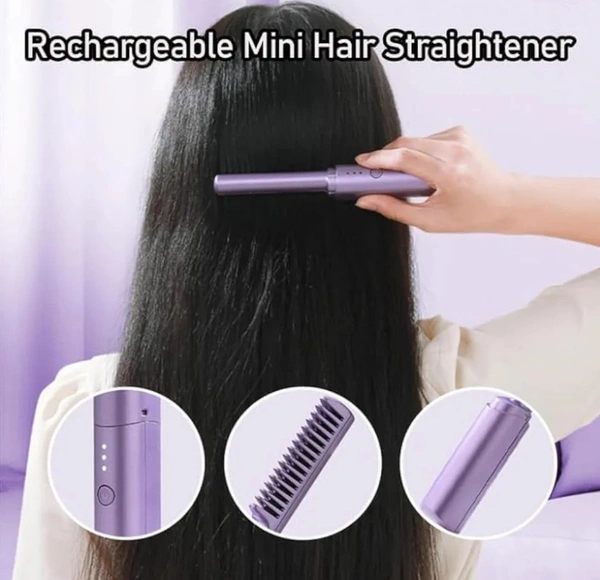 Rechargeable Mini Hair Straightener, Cordless Brush, USB Interface | Portable Electric Straight Comb 