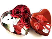 Heart Shaped Tin Box with Teddy Bear and FabricRoses