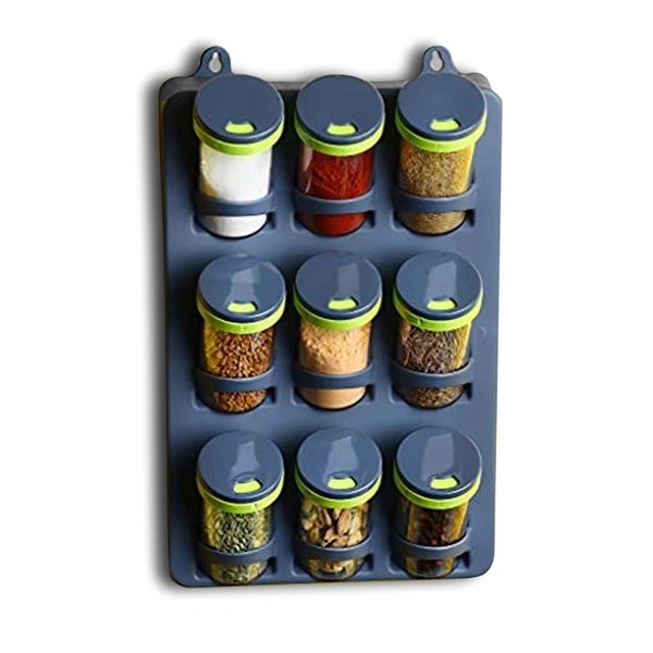 Kitchen Storage Plastic Hanging 9 pieces Jars, Spice Rack Masala Organizer with 3 Tier Container