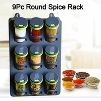 Kitchen Storage Plastic Hanging 9 pieces Jars, Spice Rack Masala Organizer with 3 Tier Container