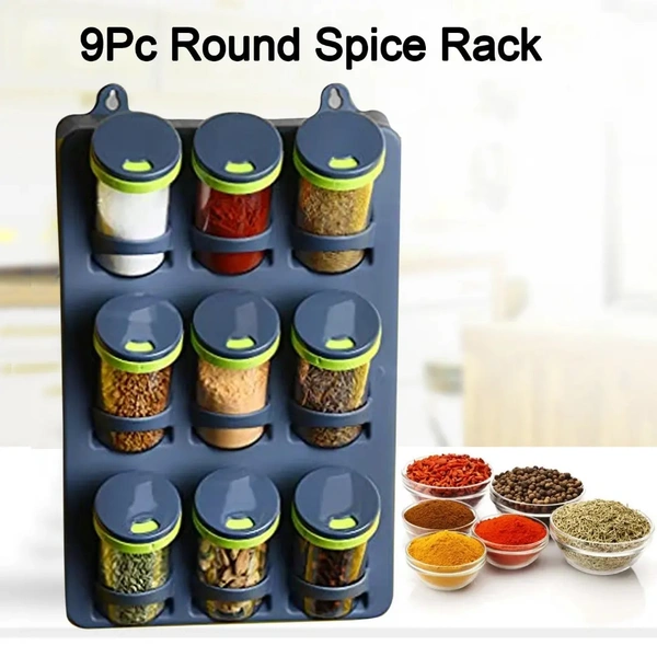 Kitchen Storage Plastic Hanging 9 pieces Jars, Spice Rack Masala Organizer with 3 Tier Container