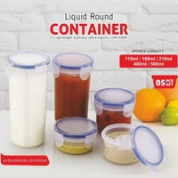 5830 Plastic Liquid Round Airtight Food Storage Container with Leak Proof Locking Lid BPA Free Container for Kitchen, 5 Pcs Set (Transparent,  ( Approx Capacity 110 ml,160 ml,210 ml,400 ml,500 ml) 