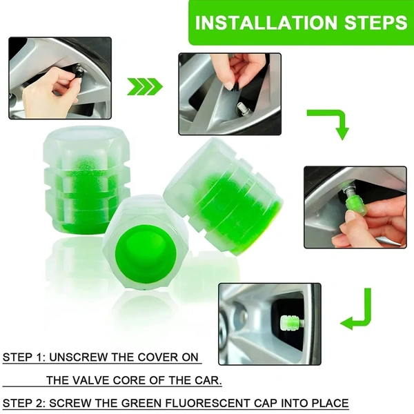 Tyre Valve Caps Luminous Glow Car Tire Air Stem Valve Cap Covers ( 4 Pcs ) 