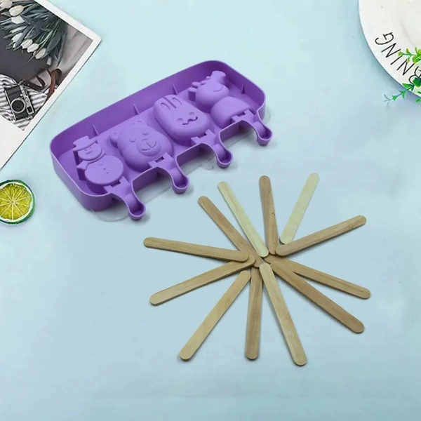 5949 Silicone Popsicle Molds Ice Cream Pop Molds 4 Cavities with Lids 50 Pack Sticks for Kids Ice cube Maker Easy Release