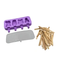5949 Silicone Popsicle Molds Ice Cream Pop Molds 4 Cavities with Lids 50 Pack Sticks for Kids Ice cube Maker Easy Release