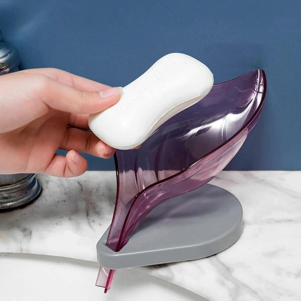 1081 Soap Tray self draining Leaf soap Box Storage soap Box Rack Leaf Laundry soap Box with Suction Cup, Suitable for Bathroom and Kitchen Plastic Tray Rack (1 Pc) 