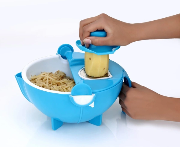 Kitchen Vegetable Fruit Cutter with Drain Basket, 9 in 1 Slicer Hand Guard Handle Detachable Blade 