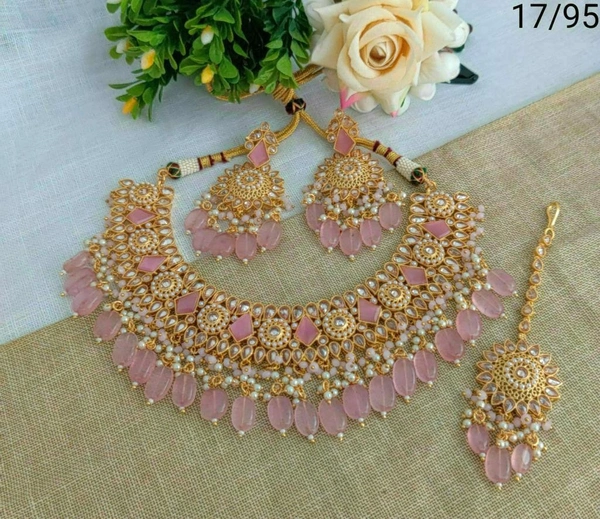 Necklace - green , grey, white, pink , olive