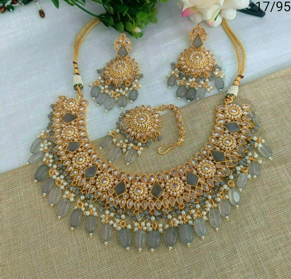 Necklace - green , grey, white, pink , olive
