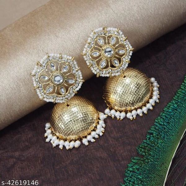 Kundan Beaded Jhumka  - gold