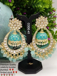 Celebrity Kundan Earrings - sea blue, free