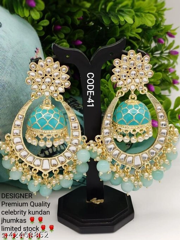 Celebrity Kundan Earrings - sea blue, free