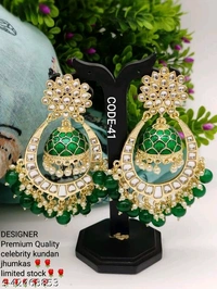 Celebrity Kundan Earrings - sea blue, free