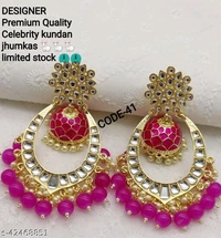 Celebrity Kundan Earrings - sea blue, free