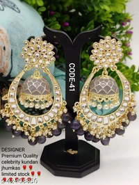 Celebrity Kundan Earrings - sea blue, free
