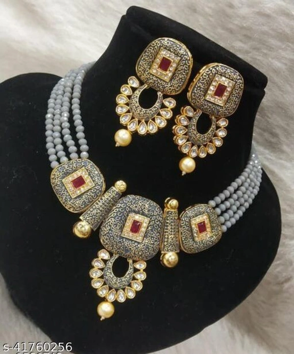 Meena Kari Beaded Necklace - blue , free